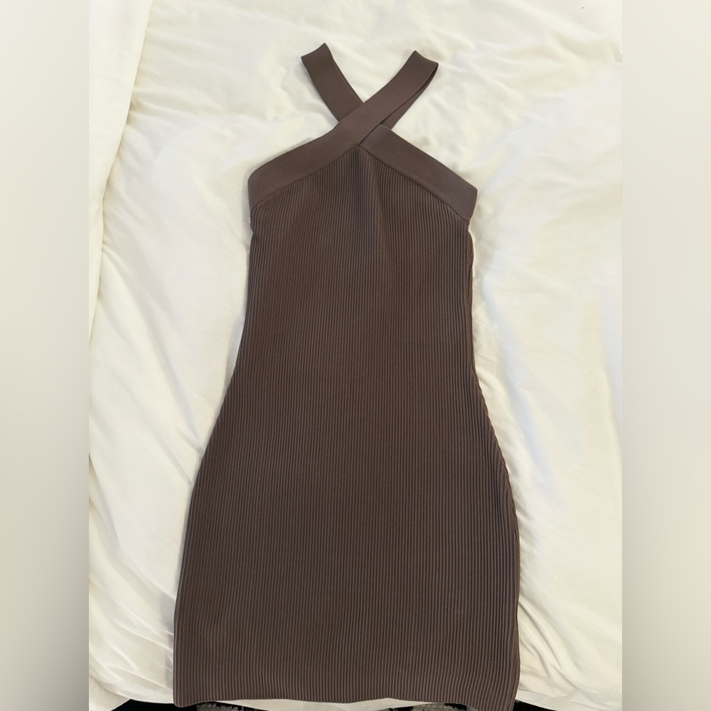 ARITZIA Babaton Sculpt Knit Cross Dress in Deep Taupe